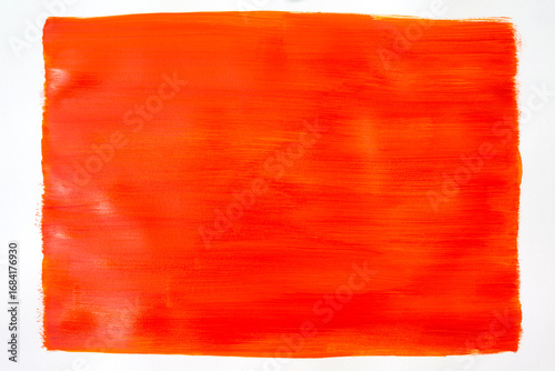 Vivid orange red painted square with visible brush texture on white