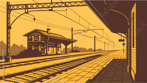 Illustration of an Empty Train Station During the Day.