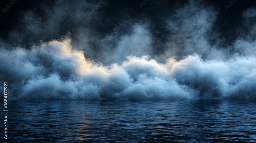Fototapeta premium Ethereal blue smoke billowing across a dark background, creating a mystical atmosphere for creative use