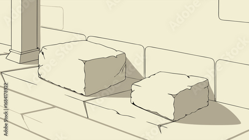 Rough-hewn Stone Blocks on a Light Beige Surface.