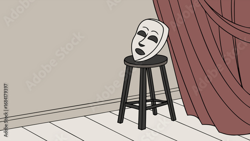 A Dramatic Theater Mask on a Stool.