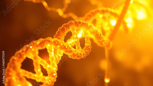 Glowing DNA helix intertwined with golden strands, symbolizing regenerative medicine breakthroughs.
