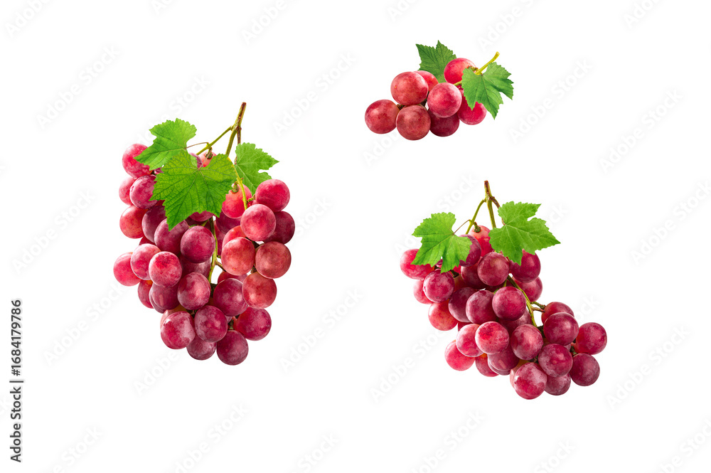 Fototapeta premium Bunch of red grapes collection isolated on white background.