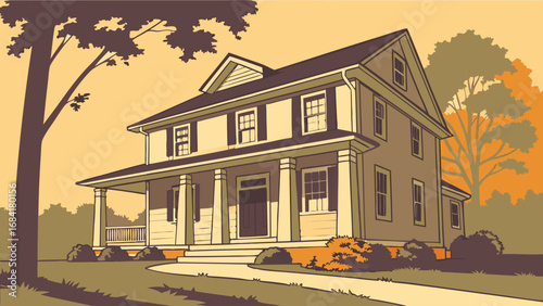 Classic Suburban Home Illustration.