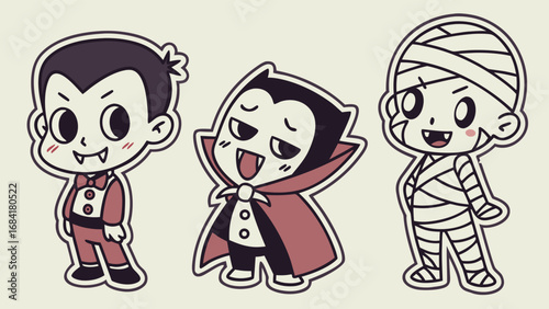  Halloween Characters: Dracula, Mummy, and Vampire Boy