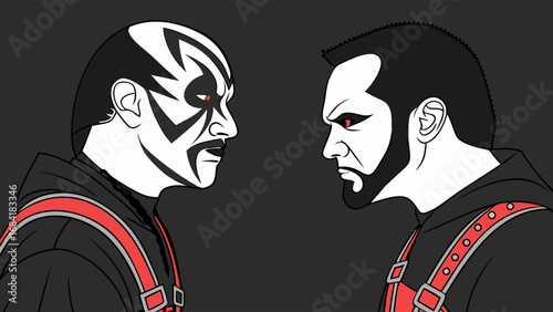 Dramatic Confrontation Two Figures in Black and White Art Illustration.