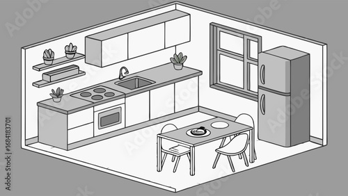 Modern Kitchen Interior Design Sketch.