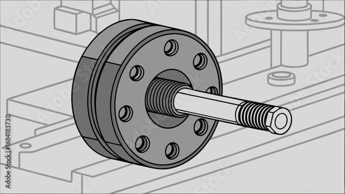 Technical Drawing of Industrial Machine Part Bolt Flange Engineering Design Illustration.