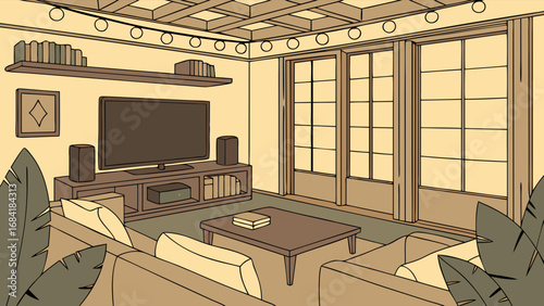Cozy Living Room Interior Design Illustration.