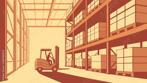 Warehouse Forklift and Shelves Illustration.