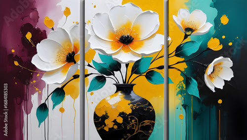 Fototapeta Naklejka Na Ścianę i Meble -  Abstract big flower vase 3D oil painting wall art