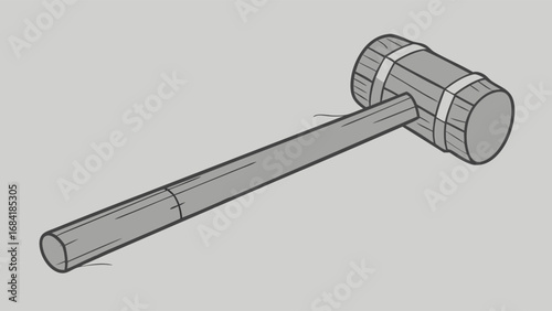 Wooden mallet barrel-shaped head illustration graphic design tool vintage retro antique hand-drawn simple clipart element design element vector illustration isolated background grey background wooden.
