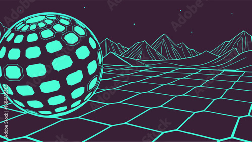 Futuristic Geometric Landscape with Orb.