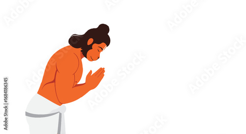 Lord Hanuman Bowing in Humble Prayer or Reverence, Devotional Illustration