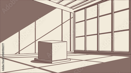 Geometric Interior Illustration with Light and Shadow.