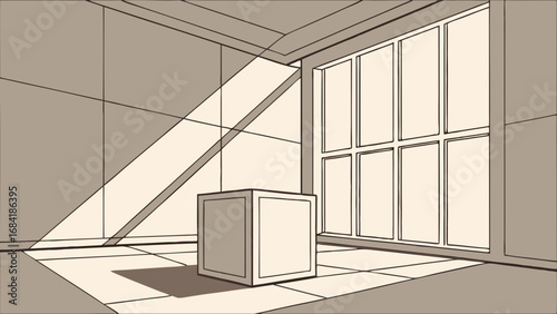 Interior Design Sketch of a Room with a Cube.