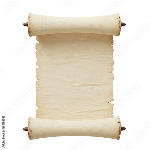 3d open parchment isolated on white background  
