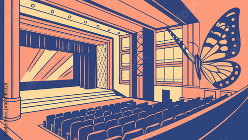Vintage Cinema Hall with Butterfly Decor.