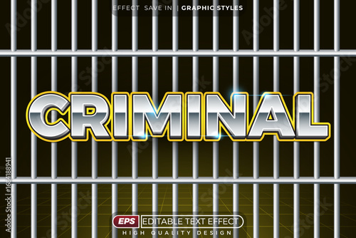 Editable 3d text effect criminal with with jail background