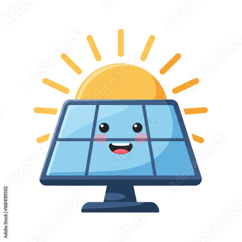 3d cartoon solar panel icon isolated on white background  
