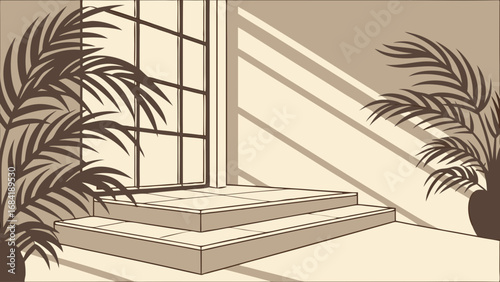 Stylish Interior Steps with Sunlight and Plants.