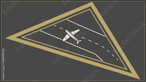 Airplane on Runway Top View Geometric Design Travel Transportation Illustration.