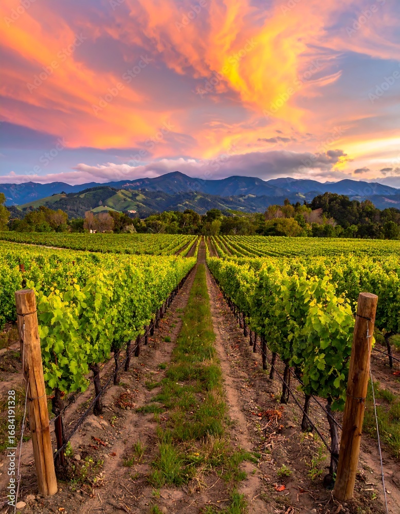 Fototapeta premium Vineyard sunset panorama (1)