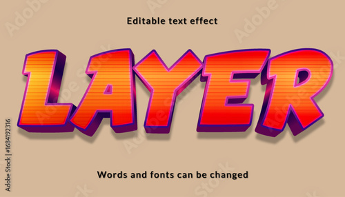 Layer text effect with orange and purple gradient and 3d extrusion