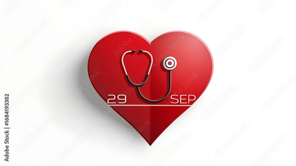Fototapeta premium Red heart with stethoscope and date isolated on white background