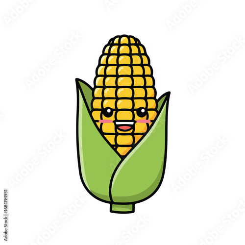 A cute cartoon corn cob with a happy face