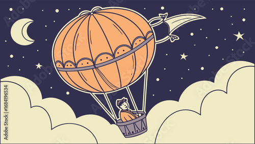 hot air balloon at night, a whimsical adventure.