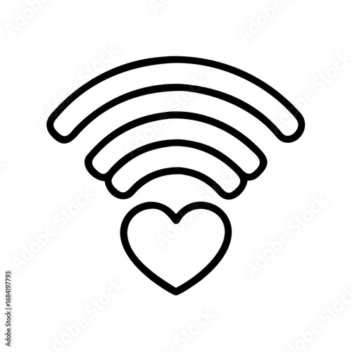 A Wi-Fi symbol with a heart, representing the connection and love provided by the network. The image shows an outline of the universal wi-fi symbol with a heart instead of the signal bars