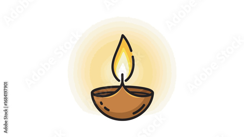 Diwali oil lamp glowing bright illuminating light with warm yellow glow on a white background symbolizing celebration, tradition, and prosperity on a special festive occasion
