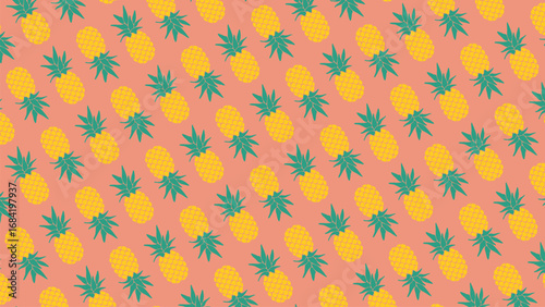 A fun and seamless pineapple pattern on a soft pink background. This tropical fruit vector is great for summer designs, fabric, or wallpaper