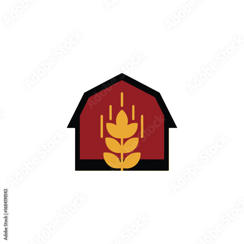 Barn with wheat stalk logo