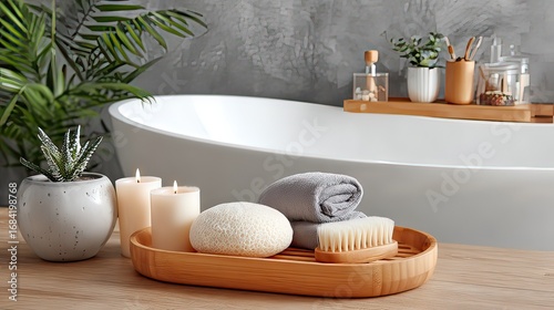 Relaxing spa setting with candles, soft towels, natural stones, and indoor plants for a serene bathroom experience