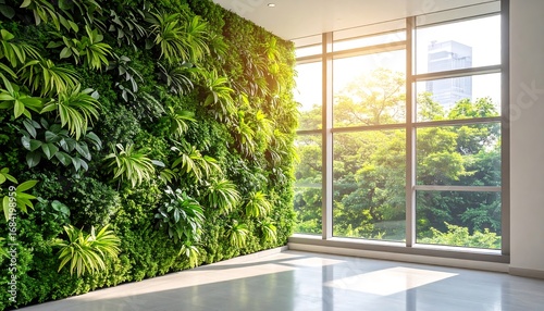 Modern indoor wall garden with large windows