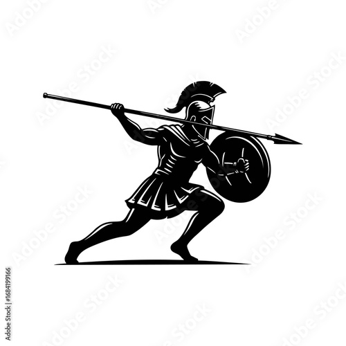 Dynamic Spartan Warrior Silhouette with Spear and Shield