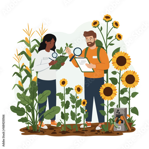 Farm researchers examine plants