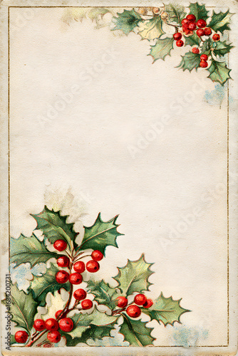 Minimal parchment with single holly sprig accent and neutral field