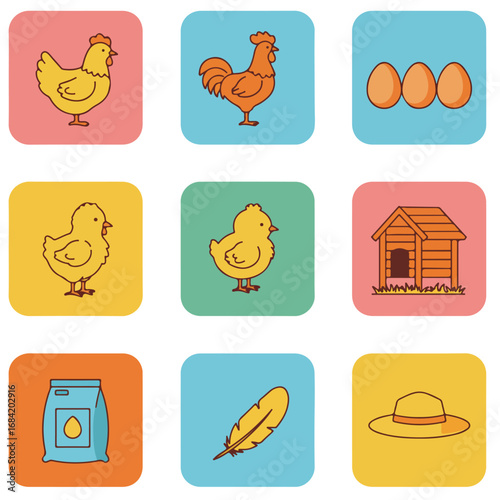 Farmingthemed flat icons arranged in a 3x3 grid