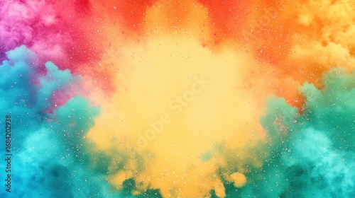Colorful abstract vibrant powder explosion art background. Bright festival energy. Celebration of creative background. Festive multicolor explosion, dynamic art, vivid texture, cheerful pattern,