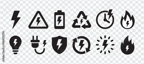 "Electricity Warning Symbols Collection, Energy, Hazardous Power Icons"