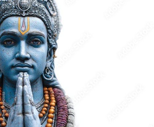 Wallpaper Mural Close-up of a serene, blue-toned statue of a deity, featuring clasped hands and intricate details, set against a plain white background. Torontodigital.ca