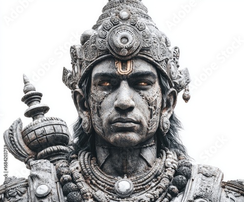 Wallpaper Mural Close-up portrayal of a meticulously detailed, gray-toned figure, adorned with intricate carvings and embellishments, evoking a sense of ancient artistry and strength. Torontodigital.ca