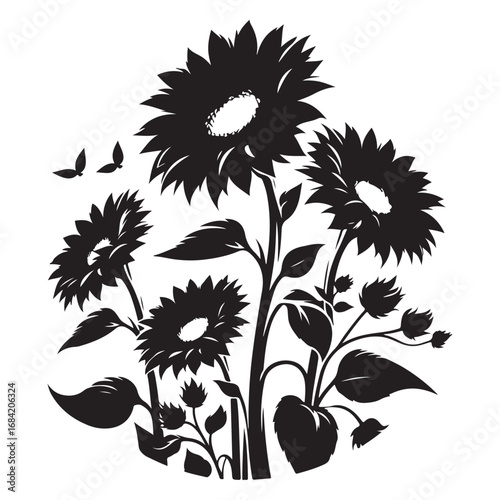 Ripe sunflower with yellow petals and dark middle, isolated on white background.