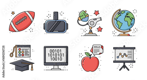 Icons representing education and learning related activities
