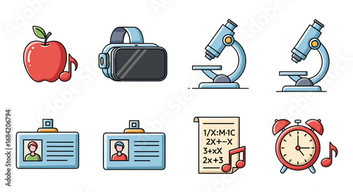 Illustration of school supplies and educational equipment