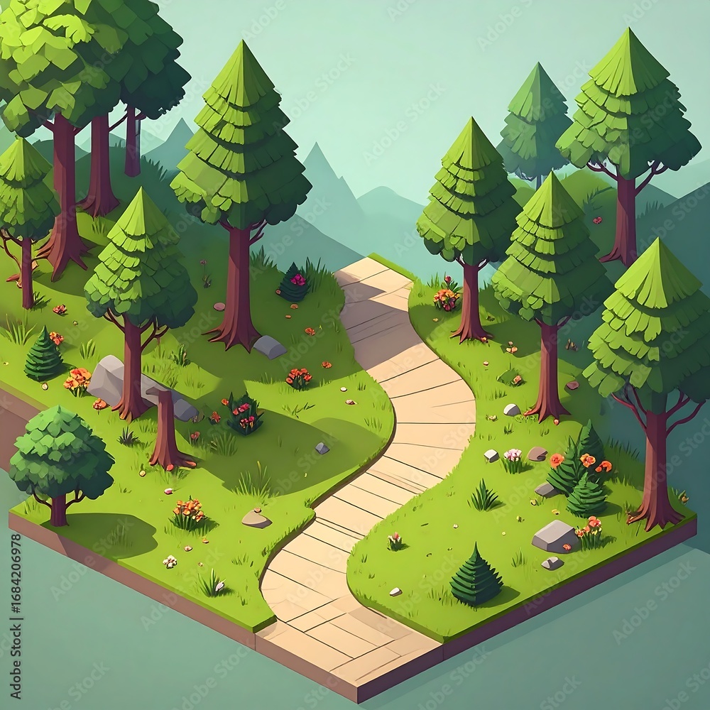 Obraz premium Isometric Forest Path Illustration.