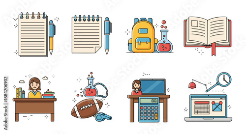 Illustration of education and school related objects icons